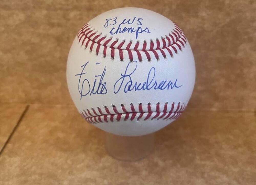 TITO LANDRUM 83 WS CHAMPS SIGNED AUTOGRAPHED M.L. BASEBALL BECKETT AUTH