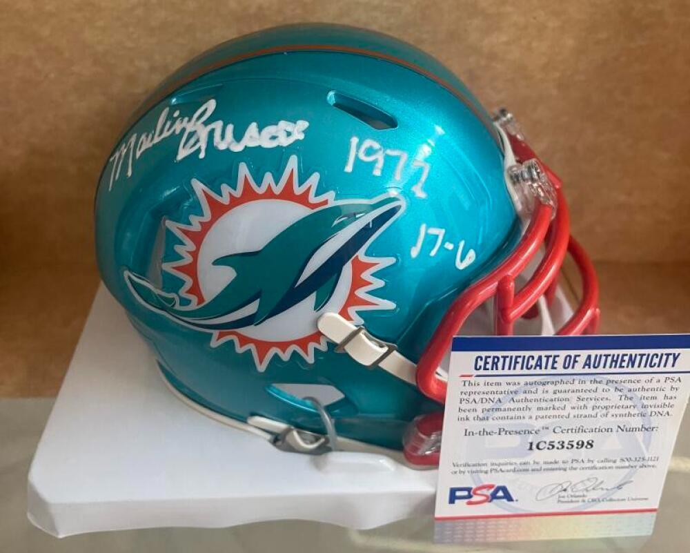 MARLIN BRISCOE MIAMI DOLPHINS 1972 17-0 SIGNED FLASH MINI HELMET PSA 1C53598