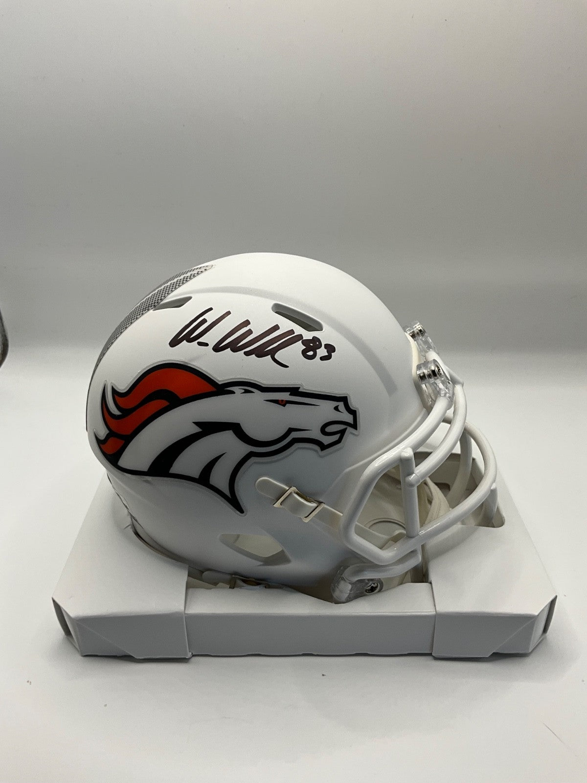 WES WELKER DENVER BRONCOS SIGNED SPEED SUMMIT WHITE MINI HELMET JSA