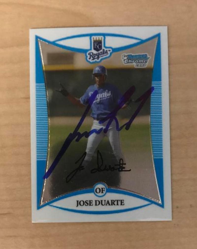 JOSE DUARTE KANSAS CITY ROYALS SIGNED 2008 BOWMAN CHROME CARD #BCP40 W/COA