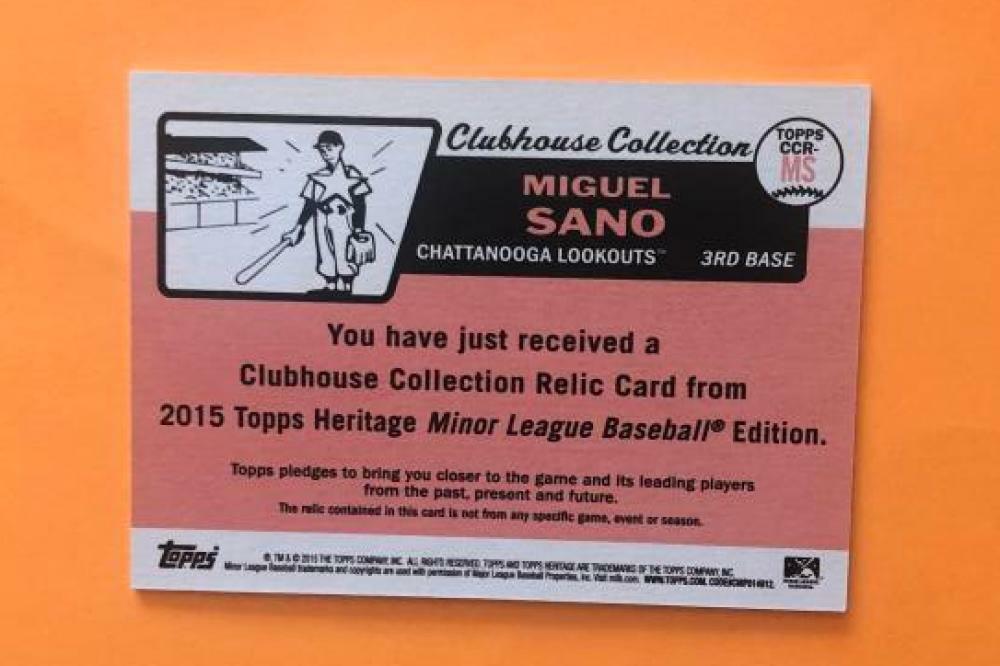 2015 TOPPS HERITAGE MINORS  CLUBHOUSE COLLECTION MIGUEL SANO RELIC CARD 