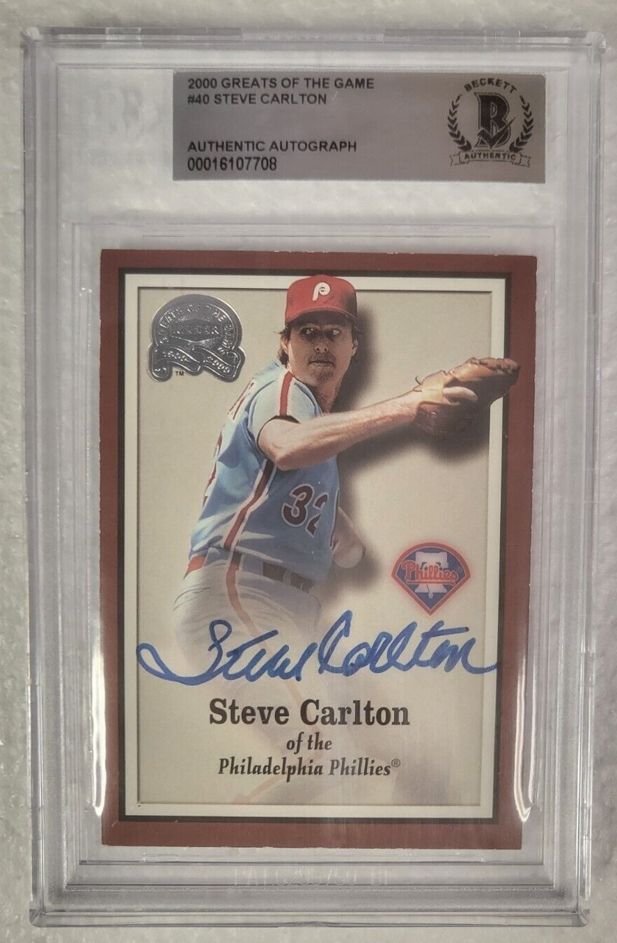2000 GREATS OF THE GAME STEVE CARLTON PHILLIES SIGNED AUTOGRAPH CARD #40 BECKETT