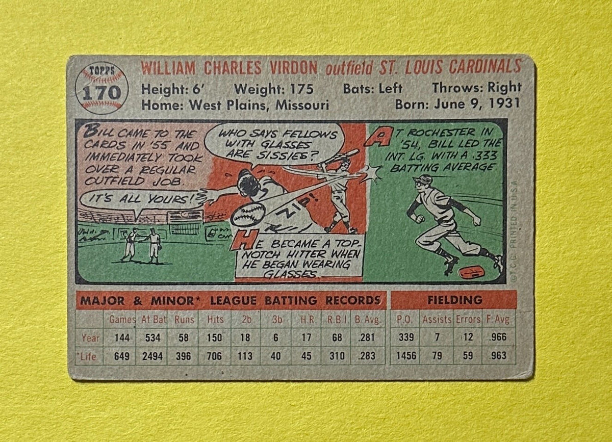 1955 TOPPS BILL VIRDON #170 CARDINALS ROOKIE