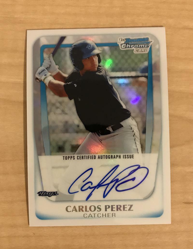 CARLOS PEREZ TORONTO BLUE JAYS SIGNED 2011 BOWMAN CHROME CARD #BCP113 W/COA 