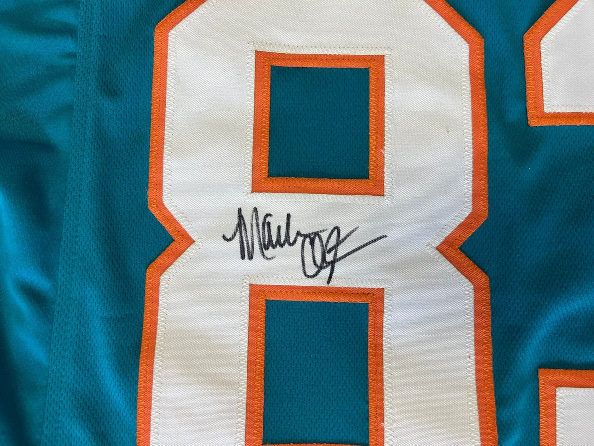MARK CLAYTON #83 MIAMI DOLPHINS AUTOGRAPHED SIGNED TEAL JERSEY JSA COA