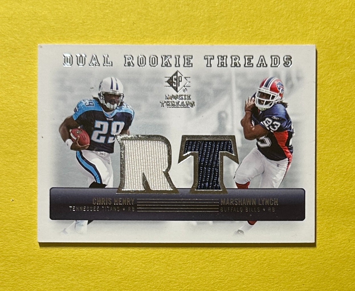 2007 UPPER DECK SP ROOKIE THREADS CHRIS HENRY MARSHAWN LYNCH DUAL RELIC #DRT-HL