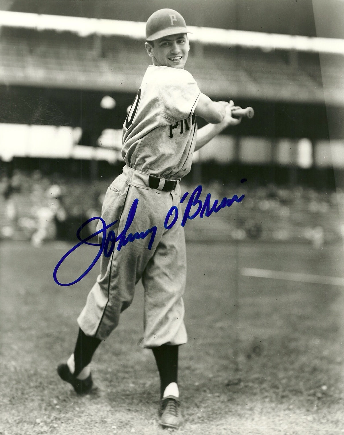 JOHNNY O'BRIEN PITTSBURGH PIRATES SIGNED AUTO 8x10 PHOTO W/COA B/W small crease