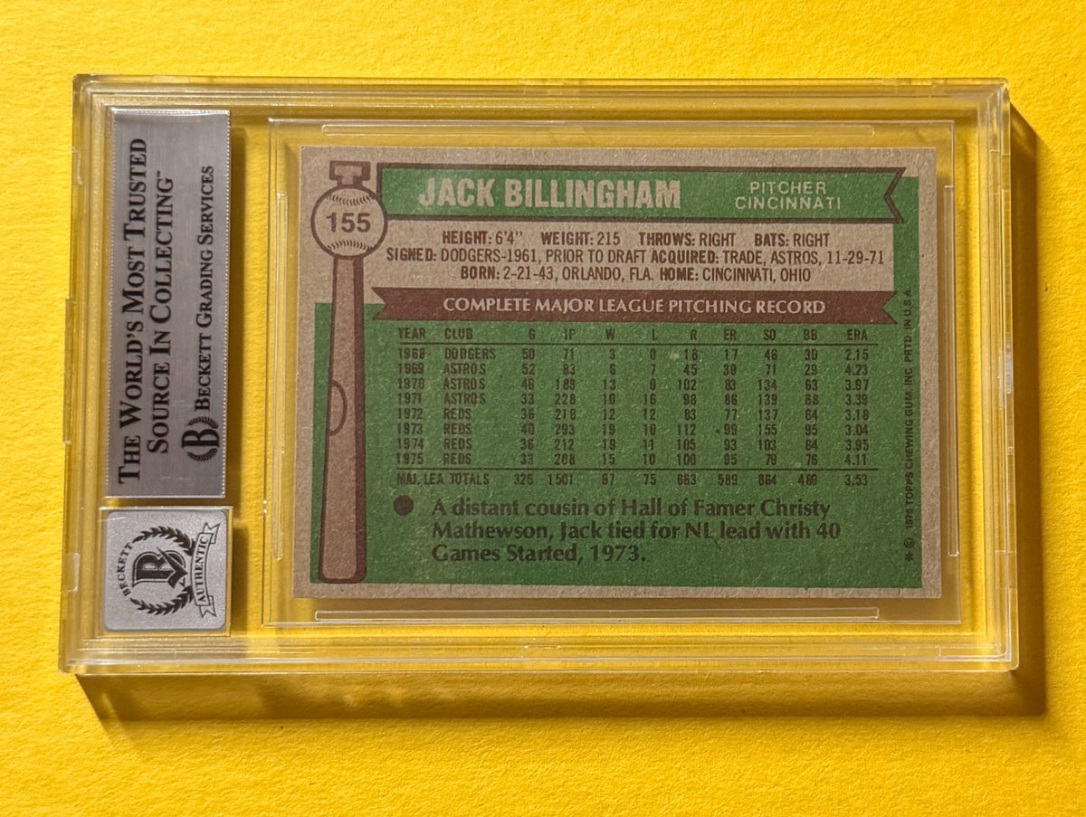1976 TOPPS JACK BILLINGHAM #155 SIGNED AUTO CARD BECKETT 10 AUTHENTIC REDS