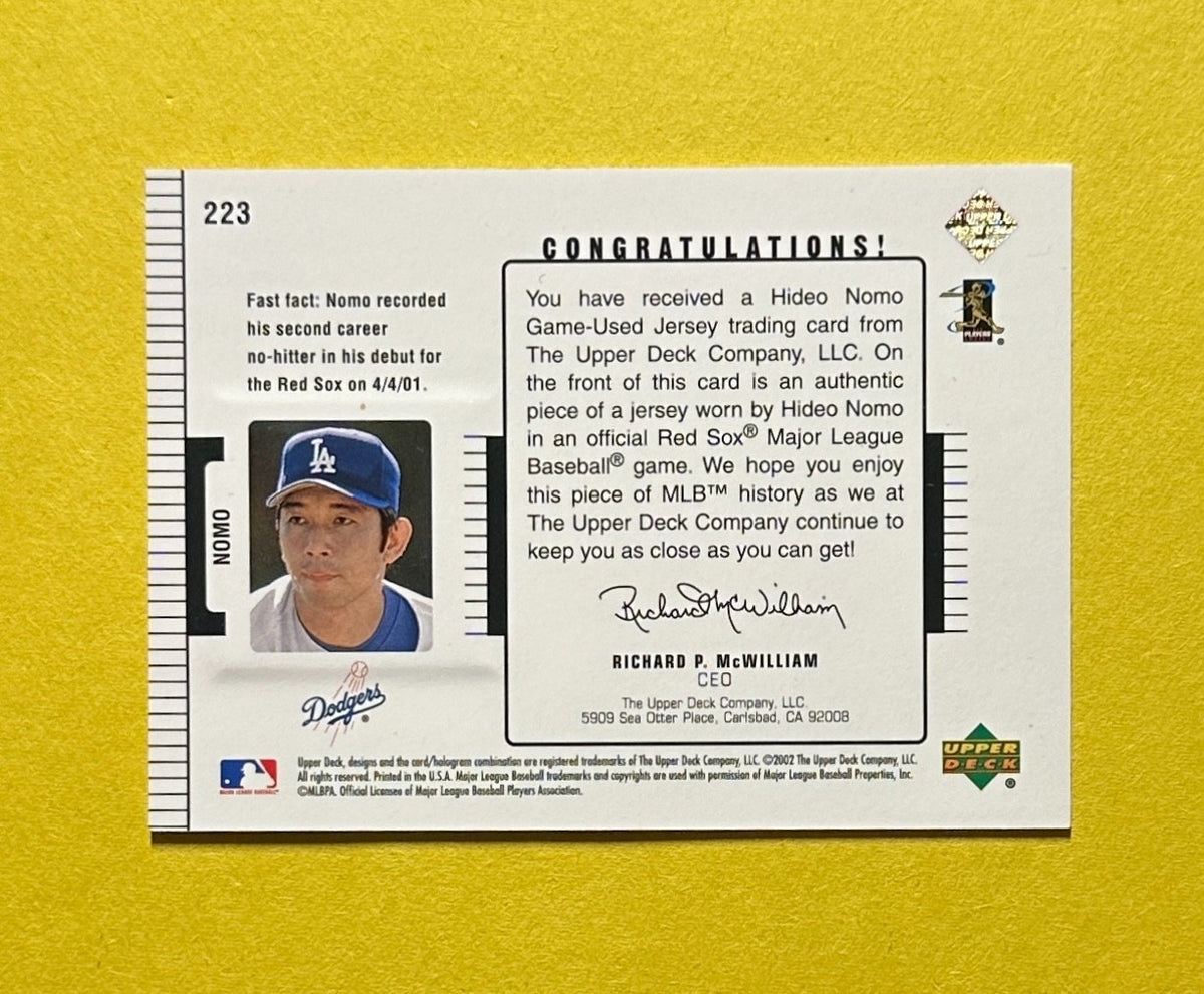 2002 UPPER DECK DIAMOND COLLECTION HIDEO NOMO RELIC #223 DODGERS