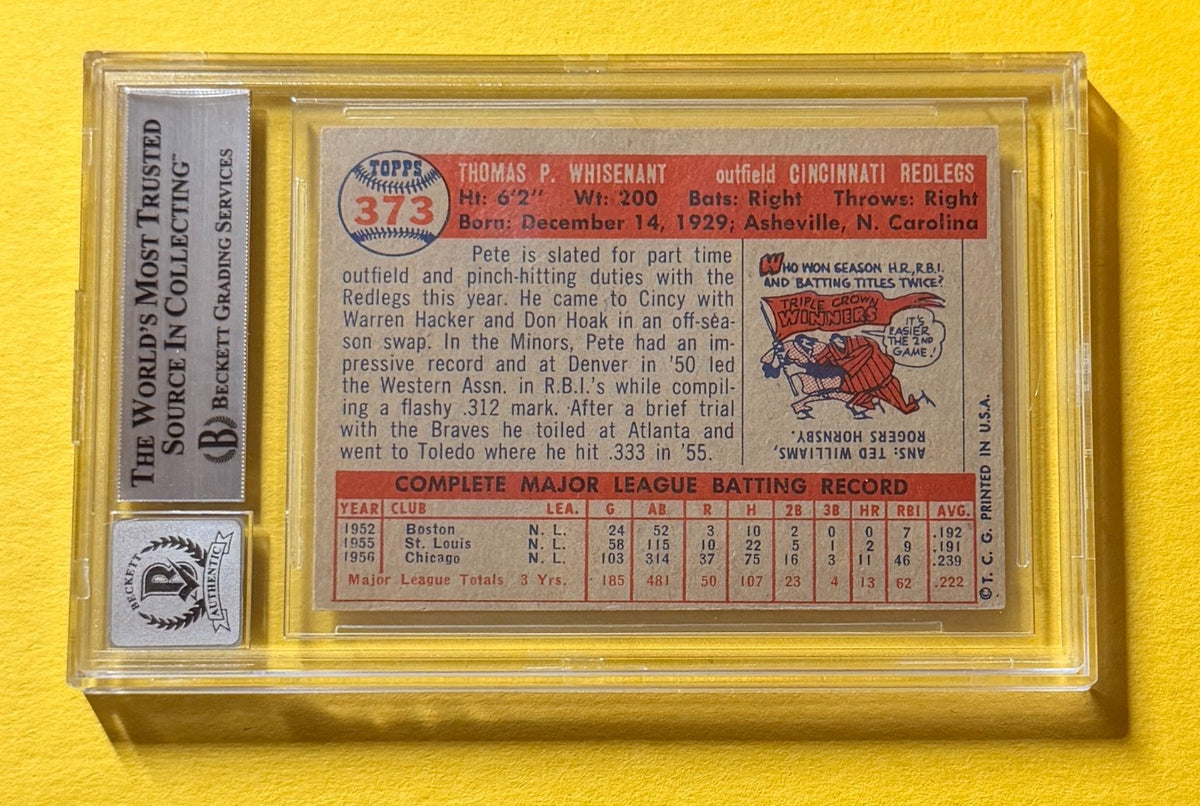 1957 TOPPS PETE WHISENANT #373 SIGNED AUTO CARD BECKETT 10 AUTHENTIC REDS