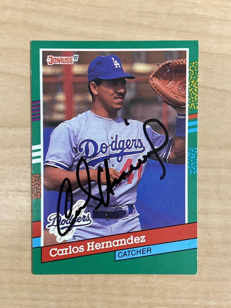 CARLOS HERNANDEZ LOS ANGELES DODGERS SIGNED 1991 DONRUSS CARD #711 W/COA