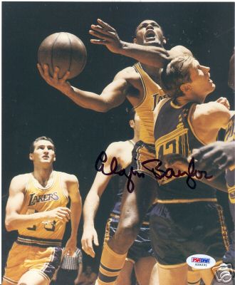 ELGIN BAYLOR LOS ANGELES LAKERS SIGNED 8X10 PHOTO PSA