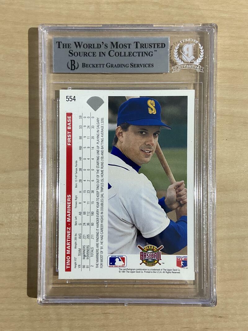 1992 UPPER DECK TINO MARTINEZ MARINERS SIGNED CARD BECKETT AUTHENTIC AUTO