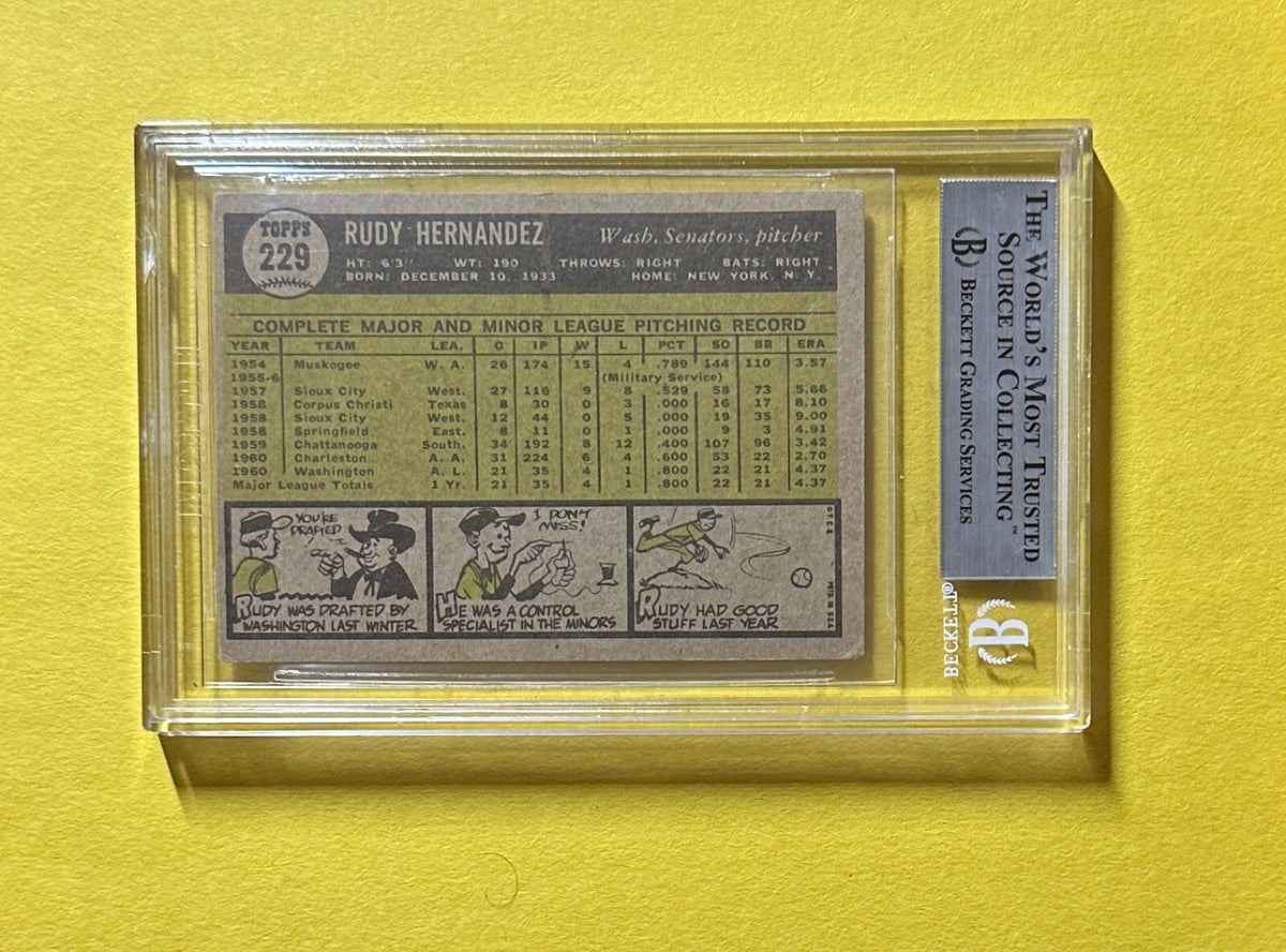1961 TOPPS RUDY HERNANDEZ #229 AUTHENTIC AUTO BECKETT CERTIFIED SENATORS