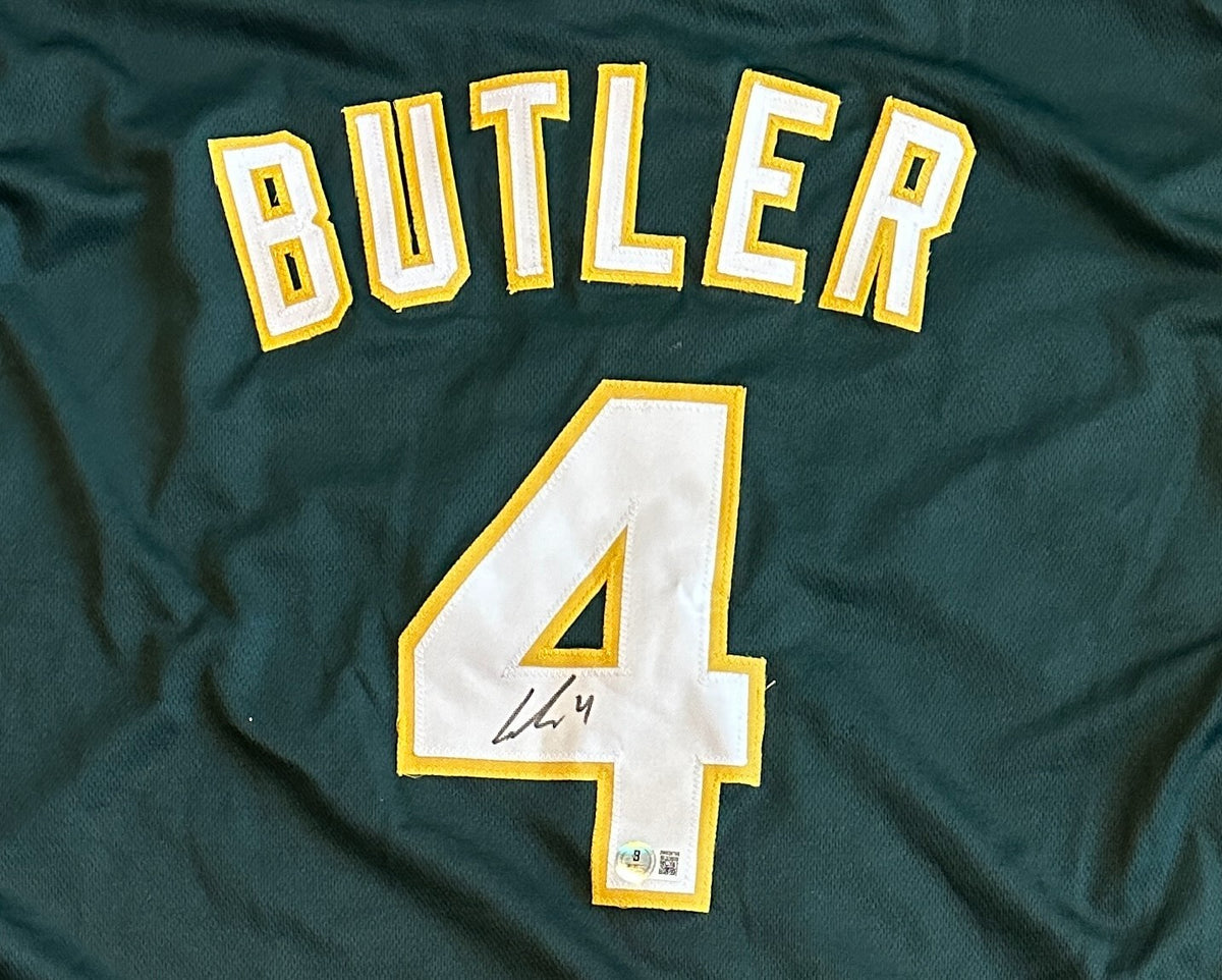 LAWRENCE BUTLER ATHLETICS SIGNED AUTOGRAPHED GREEN CUSTOM JERSEY SZ XL BECKETT