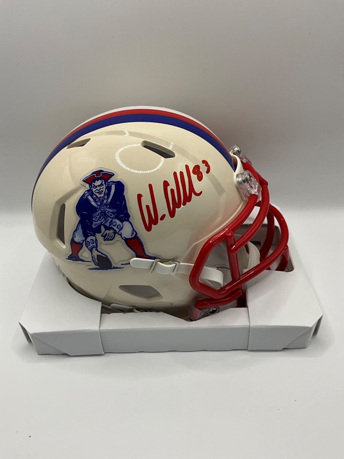 WES WELKER NEW ENGLAND PATRIOTS SIGNED RETRO SPEED MINI HELMET JSA