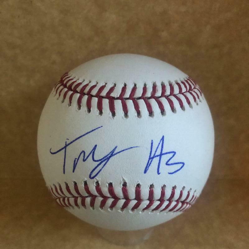 TREY HARRIS ATLANTA BRAVES SIGNED AUTOGRAPHED M.L. BASEBALL BECKETT Q64780