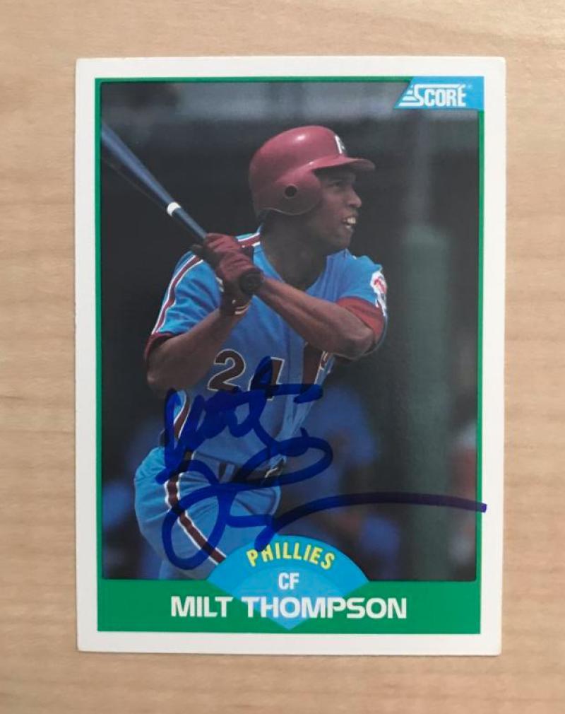 MILT THOMPSON PHILADELPHIA PHILLIES SIGNED AUTOGRAPHED 1989 SCORE CARD #92 W/COA