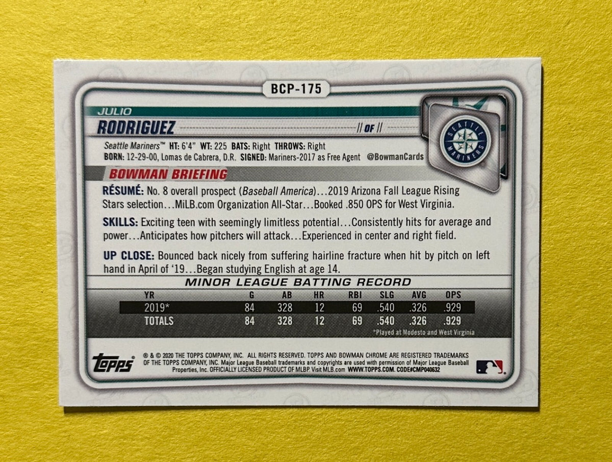 2020 BOWMAN CHROME JULIO RODRIGUEZ #BCP-175 MARINERS