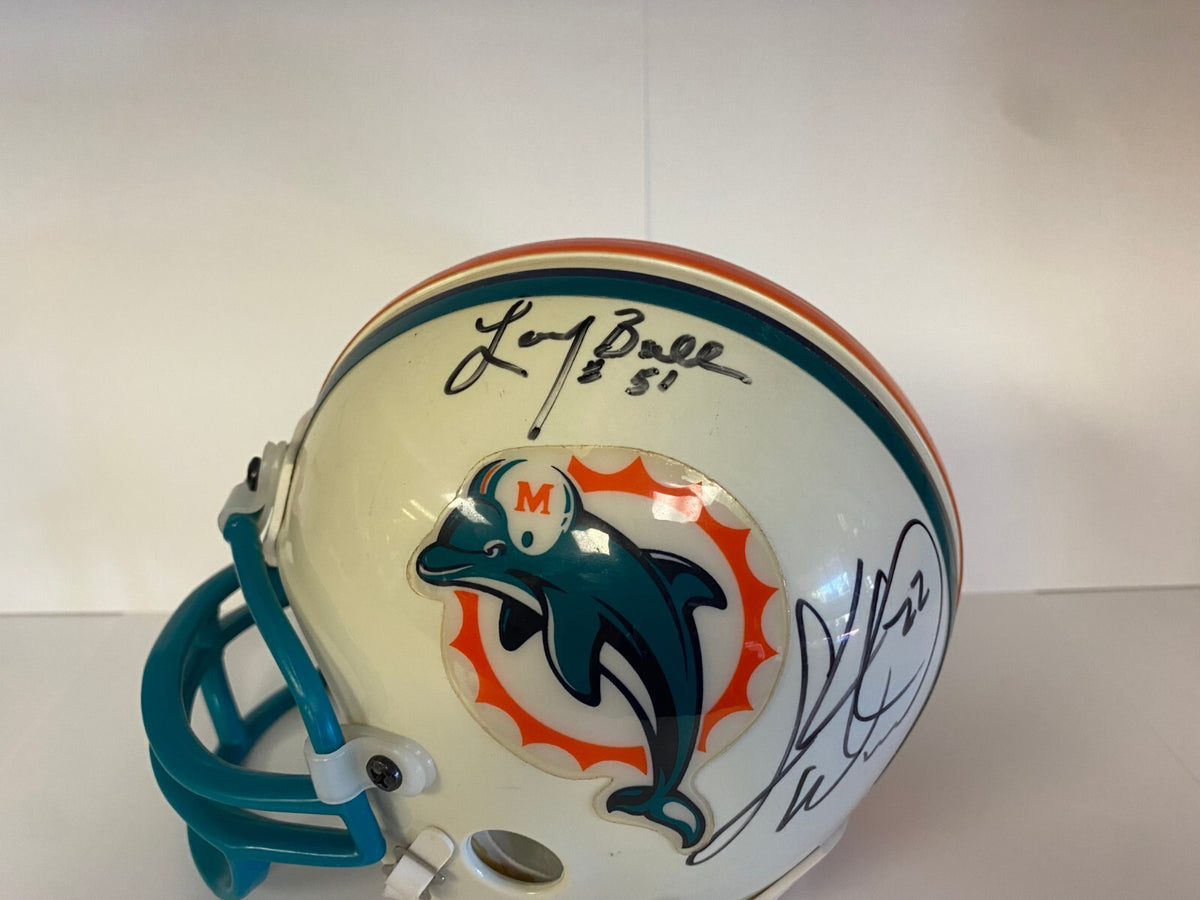 LARRY BALL LORENZO HAMPTON S WOODEN DOLPHINS SIGNED AUTO MINI HELMET W/COA