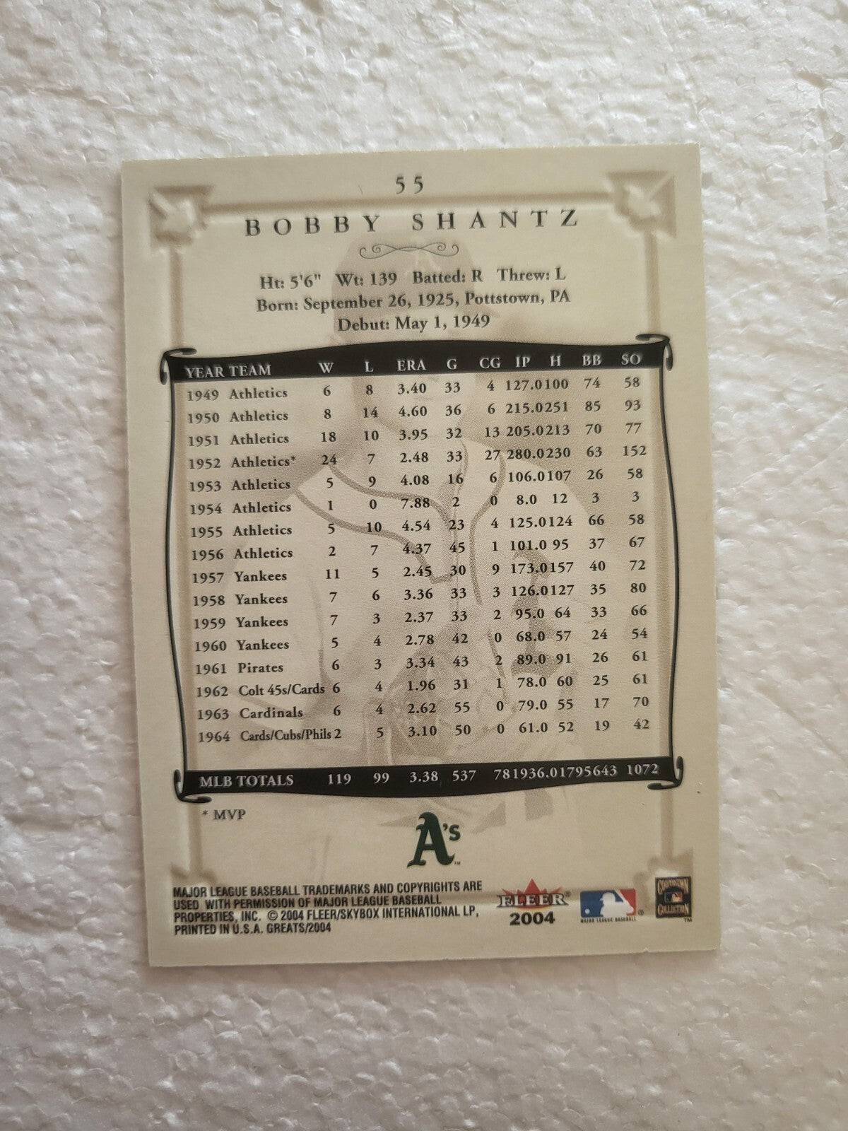 2004 FLEER GREATS BOBBY SHANTZ ATHLETICS SIGNED AUTO AUTOGRAPHED CARD #55