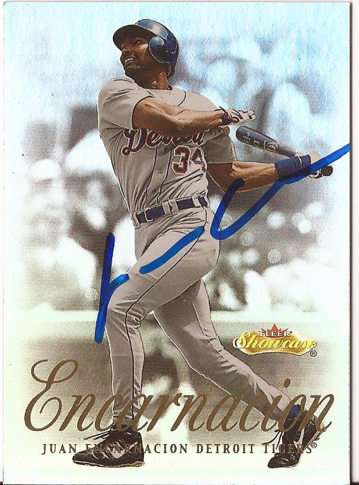 JUAN ENCARNACION DETROIT TIGERS AUTOGRAPHED SIGNED 2000 FLEER SHOW #17 CARD COA