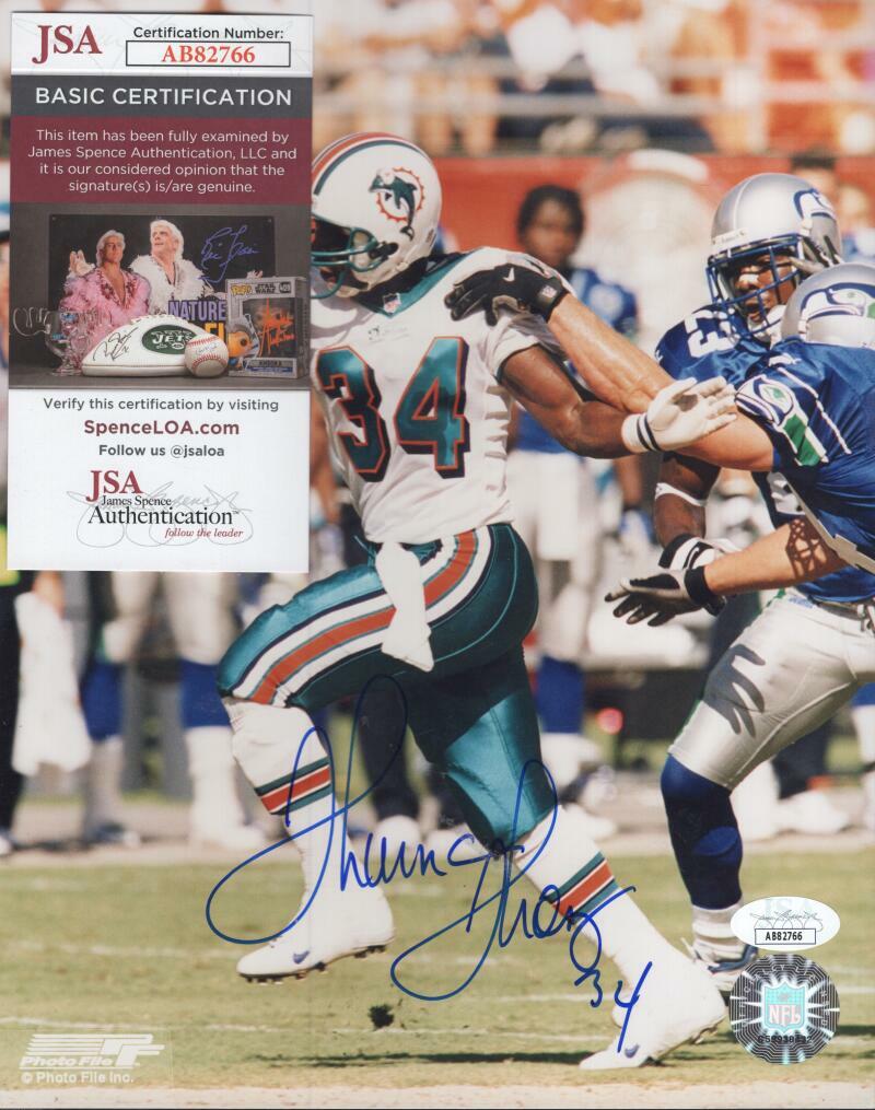 THURMAN THOMAS MIAMI DOLPHINS SIGNED AUTOGRAPHED 8X10 PHOTO JSA AB82766