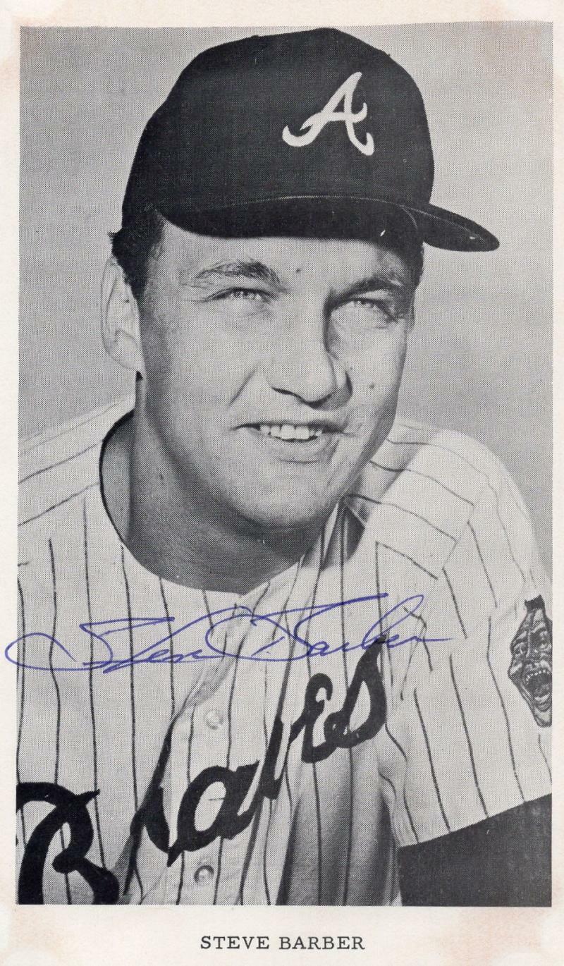 STEVE BARBER ATLANTA BRAVES SIGNED 3X5 POSTACARD W/ COA