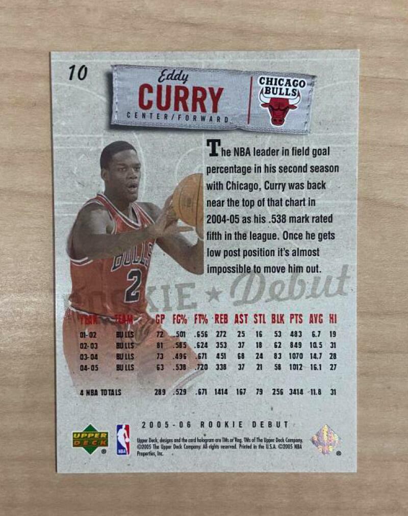 EDDY CURRY CHICAGO BULLS SIGNED AUTOGRAPHED 05-06 UPPER DECK CARD #10 W/COA