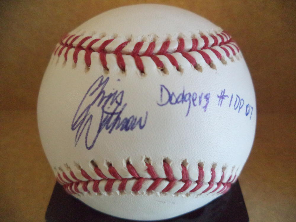 CHRIS WITHROW DODGERS #1 DP 07 AUTOGRAPHED SIGNED M.L. BASEBALL W/COA 