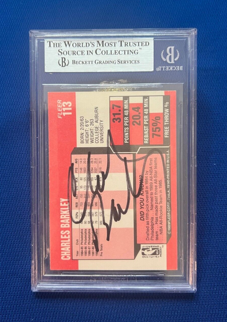 1989-90 FLEER CHARLES BARKLEY 76ERS SIGNED AUTO AUTOGRAPHED CARD #113 BECKETT