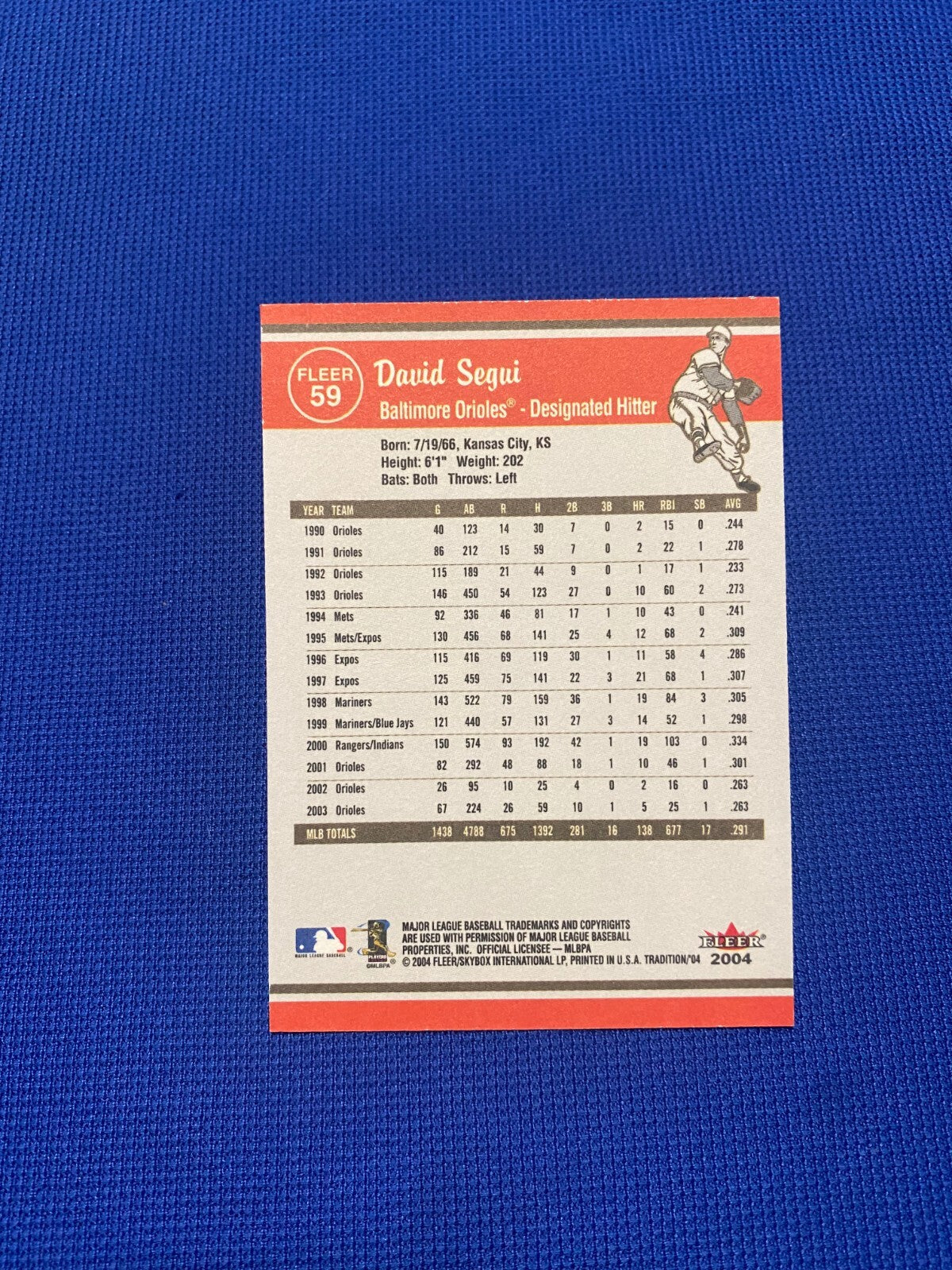 2004 FLEER TRADITION DAVID SEGUI BALTIMORE ORIOLES SIGNED AUTOGRAPH CARD #59 COA