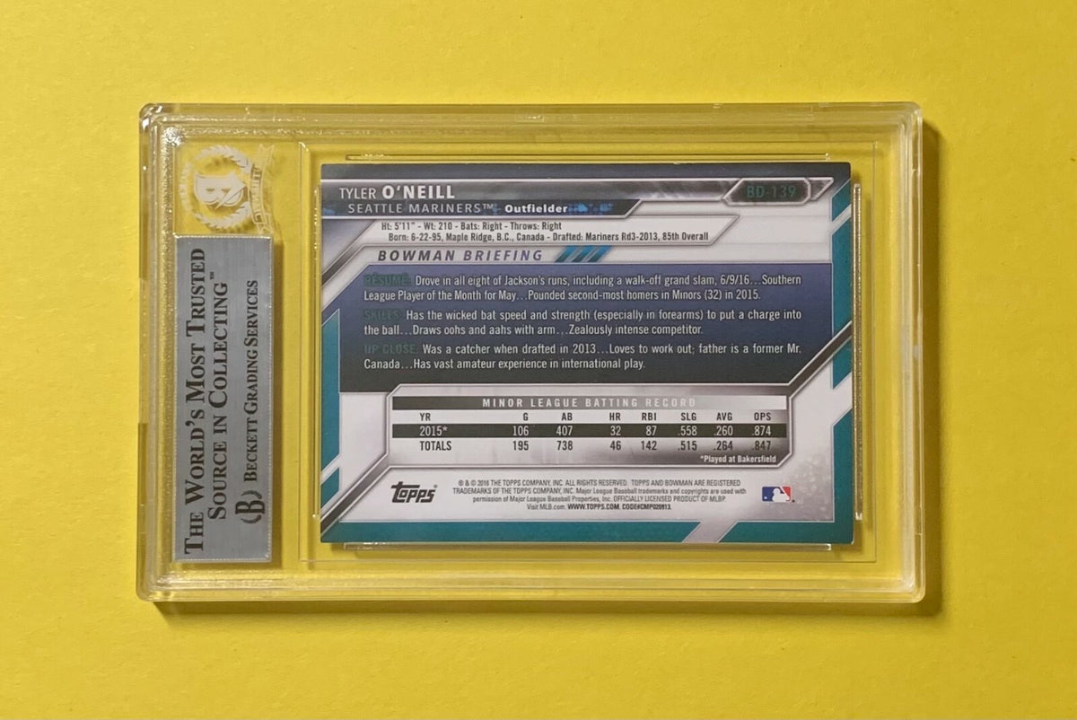 2016 BOWMAN TYLER O'NEILL #BD139 AUTHENTIC AUTO BECKETT CERTIFIED MARINERS