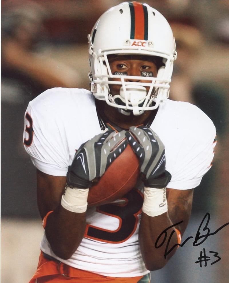 TRAVIS BENJAMIN ACTION #3 MIAMI HURRICANES SIGNED AUTOGRAPHED 8X10 PHOTO W/COA