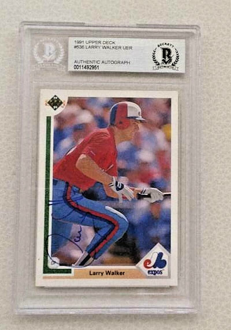 1991 UPPER DECK LARRY WALKER  #536 EXPOS SIGNED CARD BECKETT AUTHENTIC AUTOGRAPH