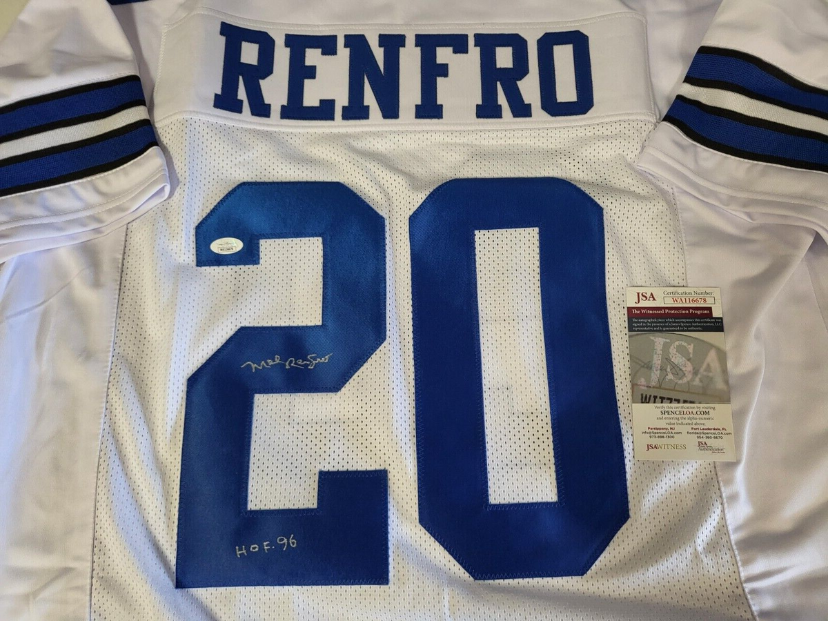 MEL RENFRO DALLAS #20 SIGNED AUTOGRAPHED WHITE CUSTOM JERSEY SIZE XL JSA AUTH