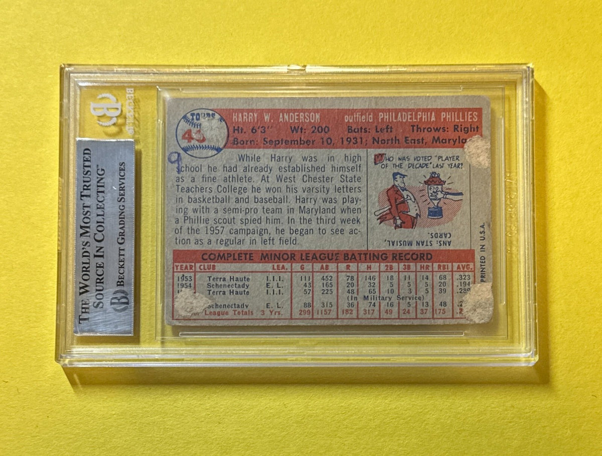 1957 TOPPS HARRY ANDERSON #404 BECKETT AUTHENTIC SIGNED AUTO CARD PHILLIES