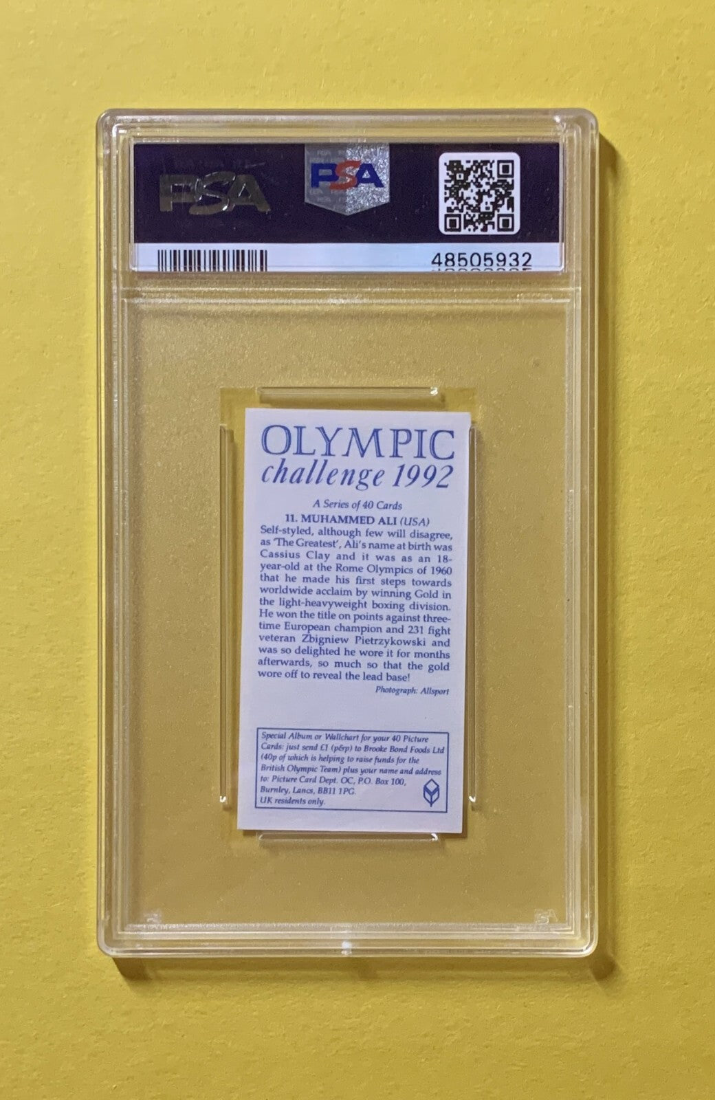 1992 BROOKE BON & CO MUHAMMED ALI OLYMPIC CHALLENGE #11 PSA NM-MT 8