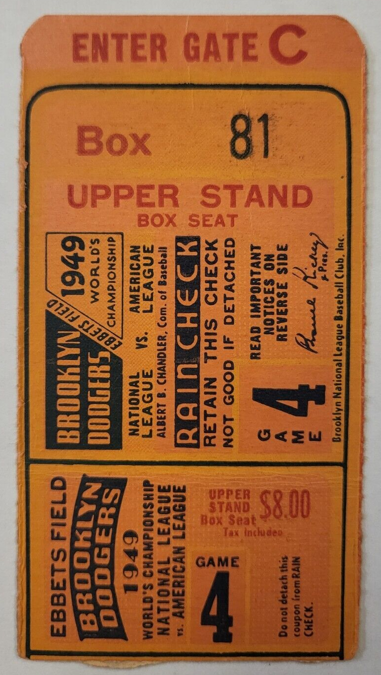 1949 BROOKLYN DODGERS EBBETS FIELD NL VS AL TICKET RARE