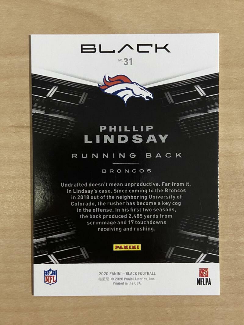 2020 PANINI BLACK PHILLIP LINDSAY #31 ROOKIE