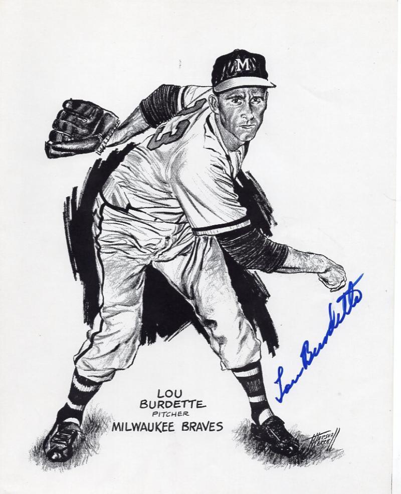 LOU BURDETTE MILWAUKEE BRAVES SIGNED AUTOGRAPHED 8X10 PHOTO W/COA