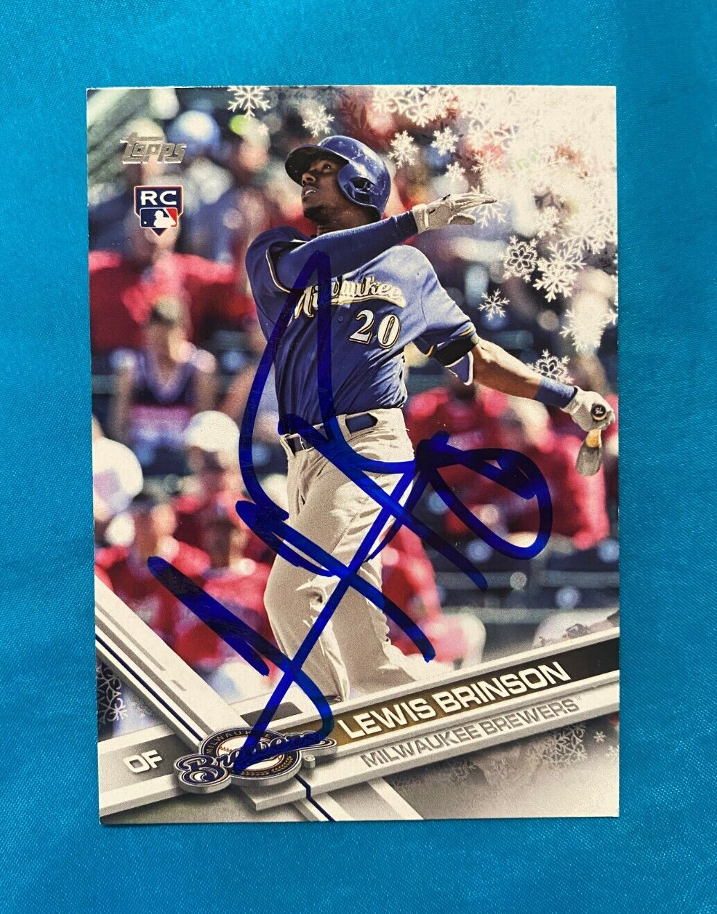 2017 TOPPS LEWIS BRINSON MARLINS GIANTS SIGNED AUTO ROOKIE RC CARD #HMW82 W/COA
