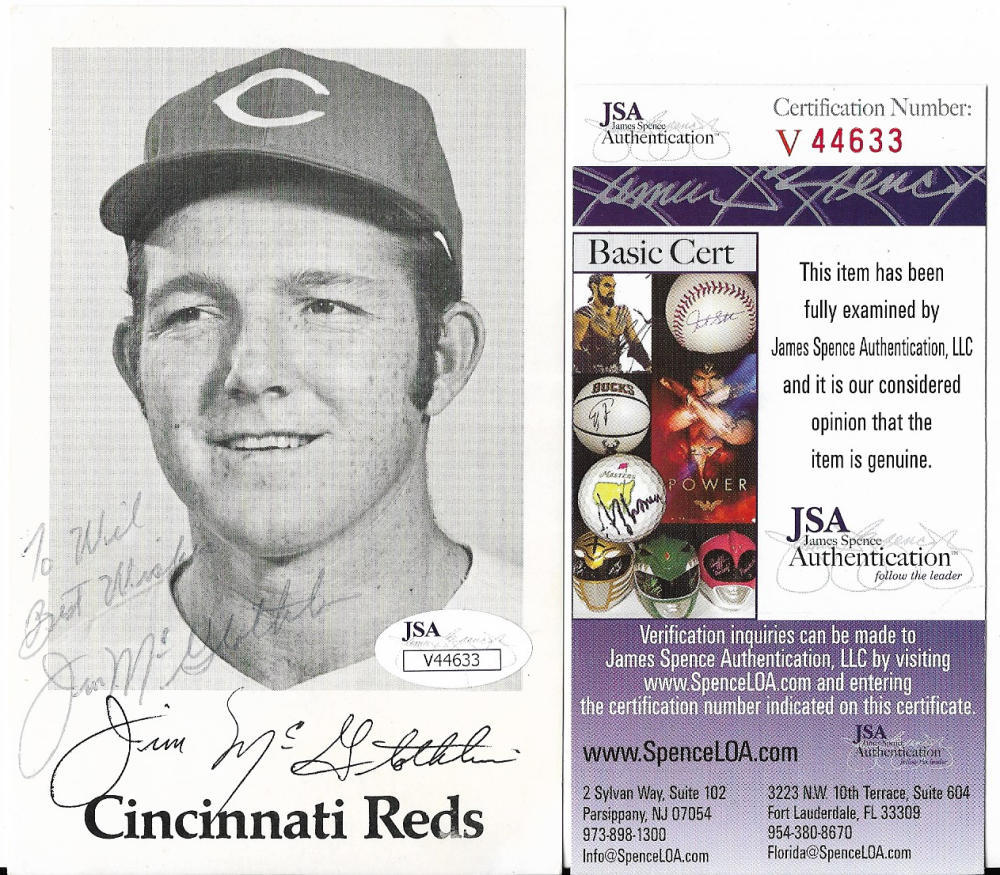 JIM MCGLOTHLIN CINCINNATI REDS D. 1975 SIGNED 3X5 ORIGINAL PHOTO JSA V44633