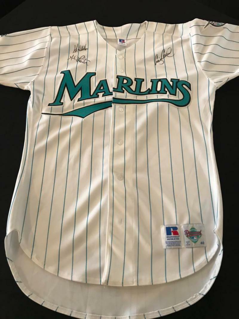FLORIDA MARLINS SIZE 40 JERSEY SIGNED BY COUNSELL/ABBOTT/AL LEITER  WCOA