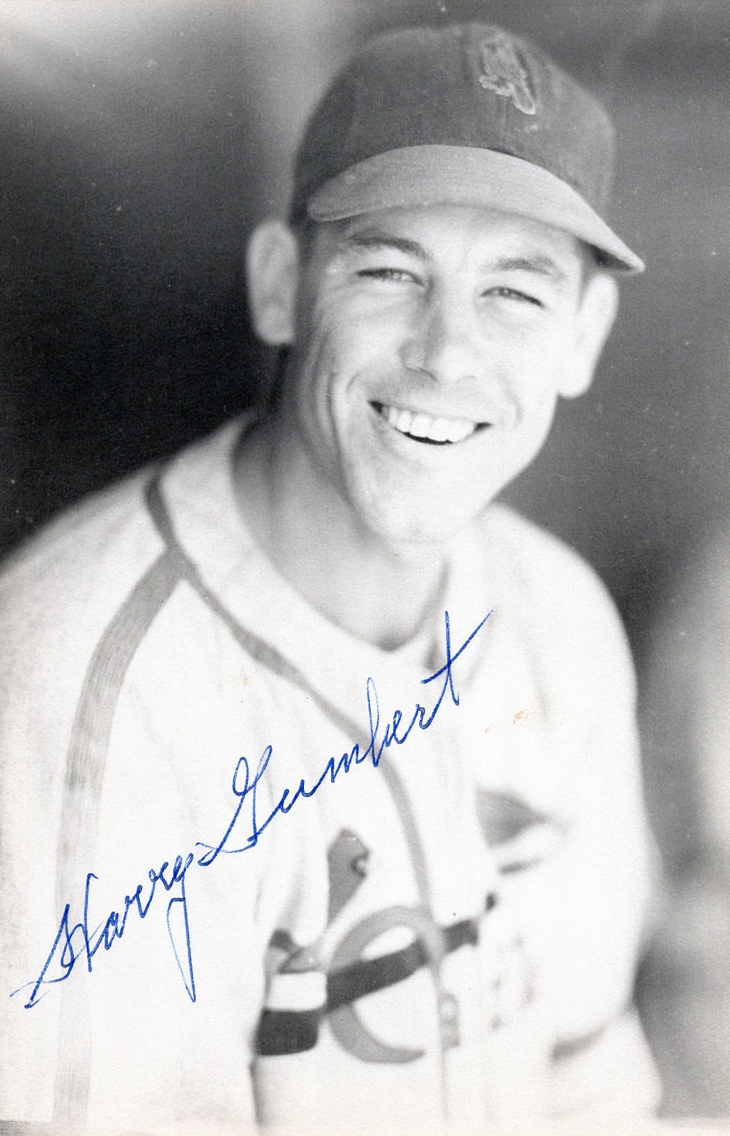 HARVEY GUMBERT DECEASED 1995  ST. LOUIS CARDINALS SIGNED 3X5 ORIGINAL PHOTO POST