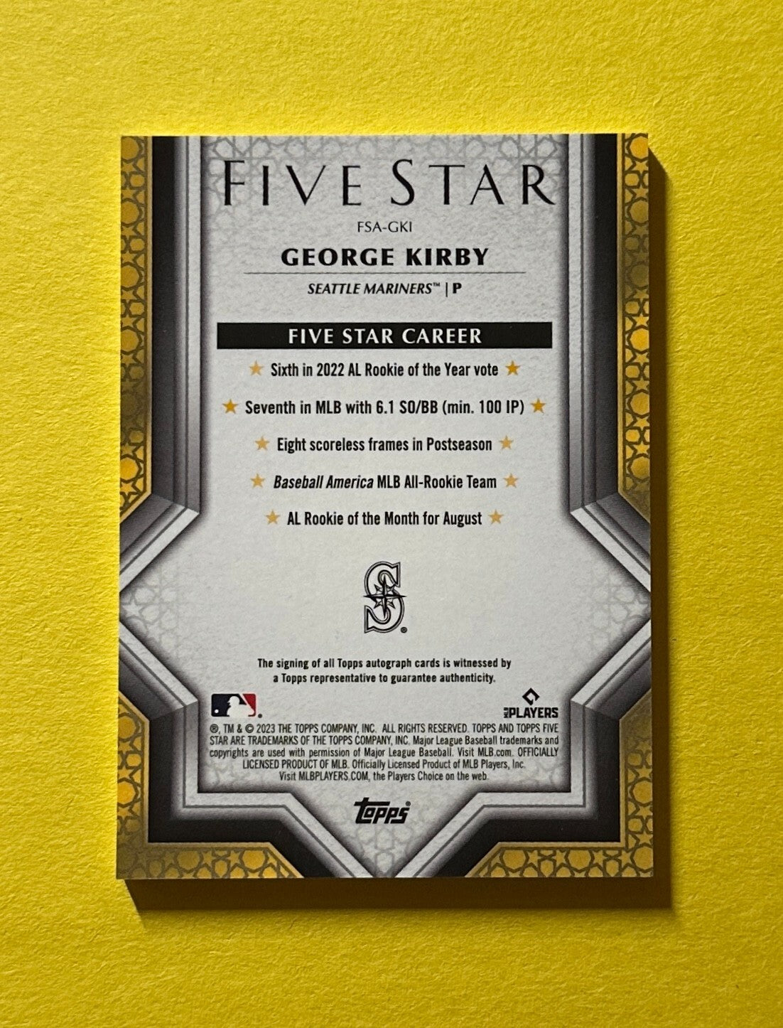 2023 TOPPS FIVE STAR GEORGE KIRBY AUTO #FSA-GKI MARINERS