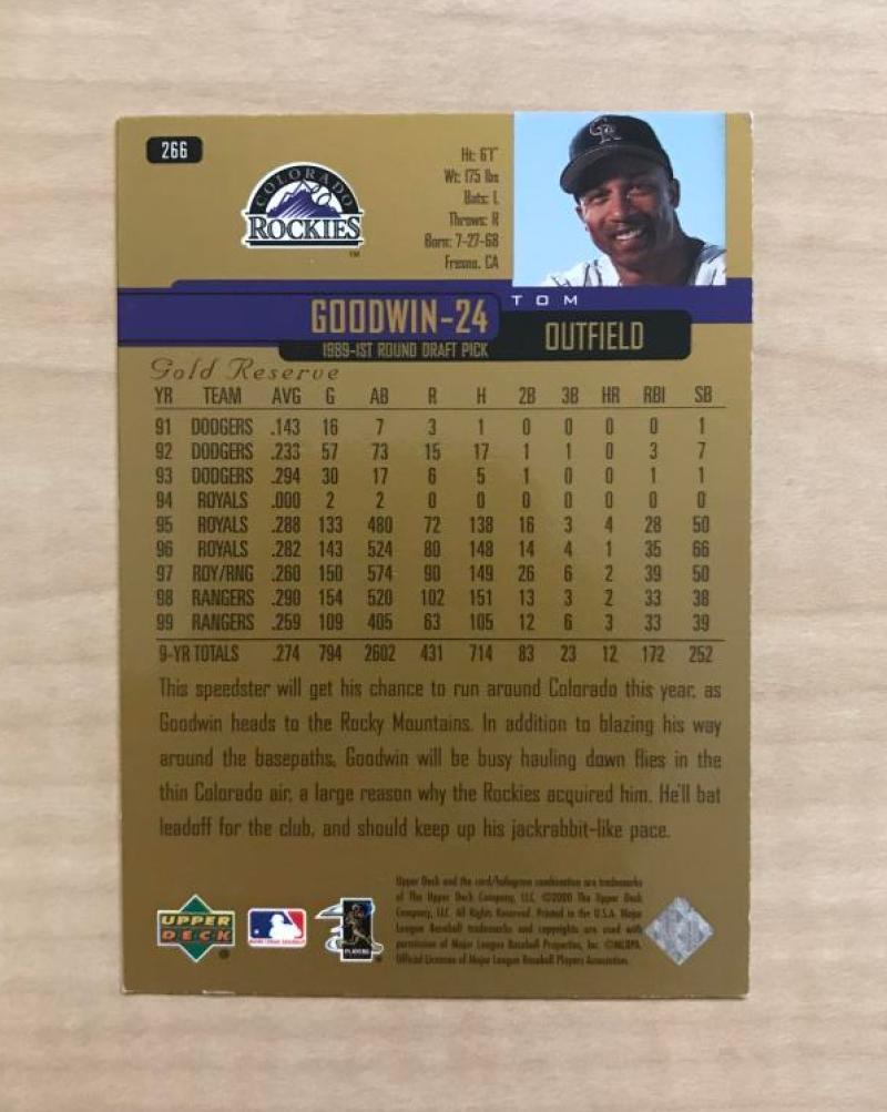 TOM GOODWIN COLORADO ROCKIES SIGNED AUTOGRAPHED 2000 UPPER DECK CARD #266 W/COA