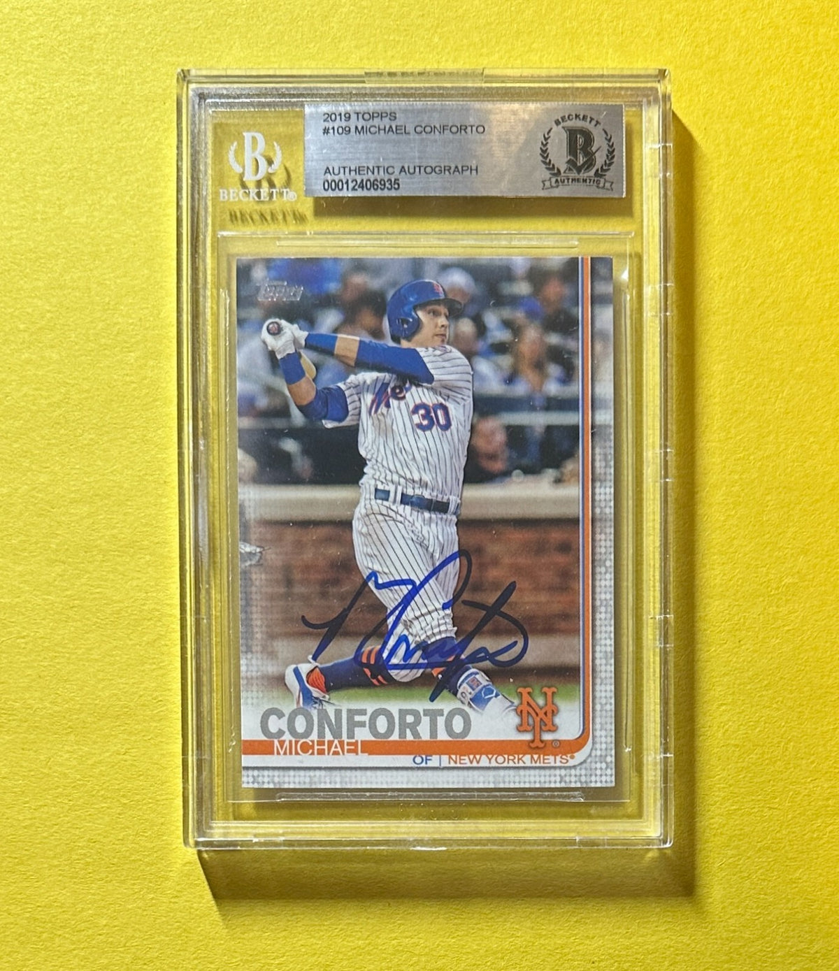 2019 TOPPS MICHAEL CONFORTO #109 AUTHENTIC AUTO BECKETT CERTIFIED METS