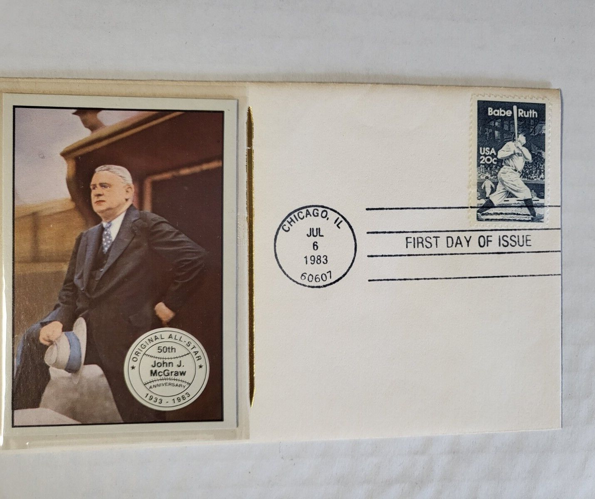 CHICAGO'S TRIPLE-HEADER OF GOLD CACHET FIRST DAY ISSUE BABE RUTH JOHN J. MCGRAW