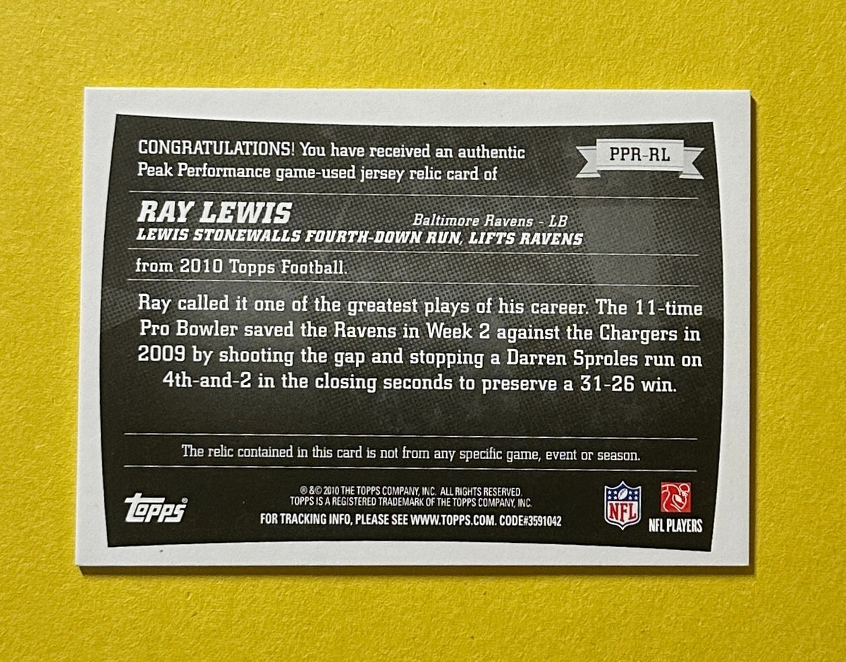 2010 TOPPS RAY LEWIS PEAK PERFORMANCE RELIC #PPR-RL RAVENS